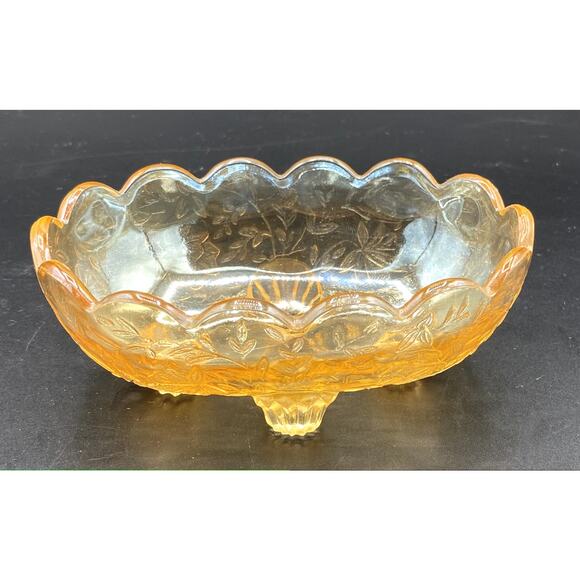 Jeannette Other - Vtg Jeanette Glass Louisa Floragold toed Oval Dish Carnival candy dish